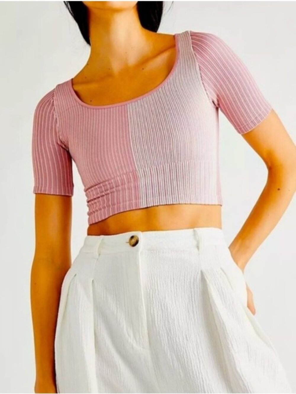 Free People Pink Gemini Seamless Crop Tee Women's Size XS/Small